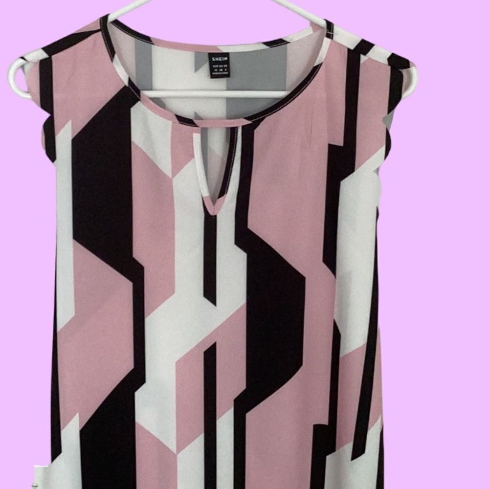 SHEIN NEW COLOR BLOCK KEYHOLE NECK SCALLOPED DRESS MEDIUM - Picture 7 of 9